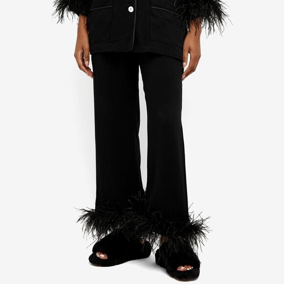 Sleeper Party Pajama pants with Double Feathers in Black boa - Picture 9 of 9